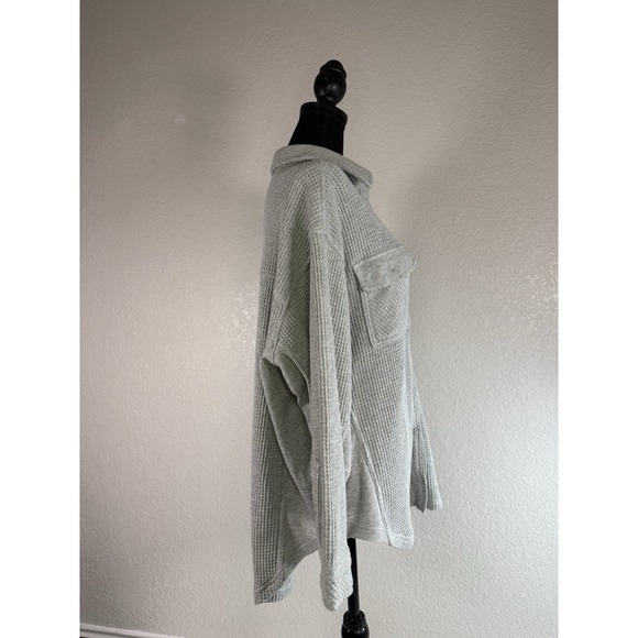 Aerie Lumberjane Waffle Knit Button Down Shirt grey Oversized Long Sleeve Top M - Picture 6 of 7